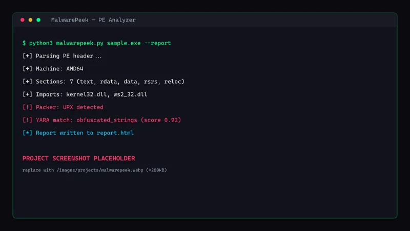 MalwarePeek - PE File Analyzer for Static Malware Analysis project by Petre Radu Cătălin