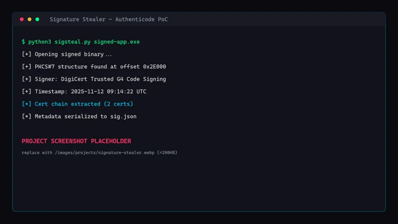 Signature Stealer - Educational PoC - Authenticode Signature Extraction project by Petre Radu Cătălin